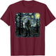 Bigfoot Starry Night Sasquatch Van Gogh Sky Painting Art T-Shirt - T-Shirt | Maroon