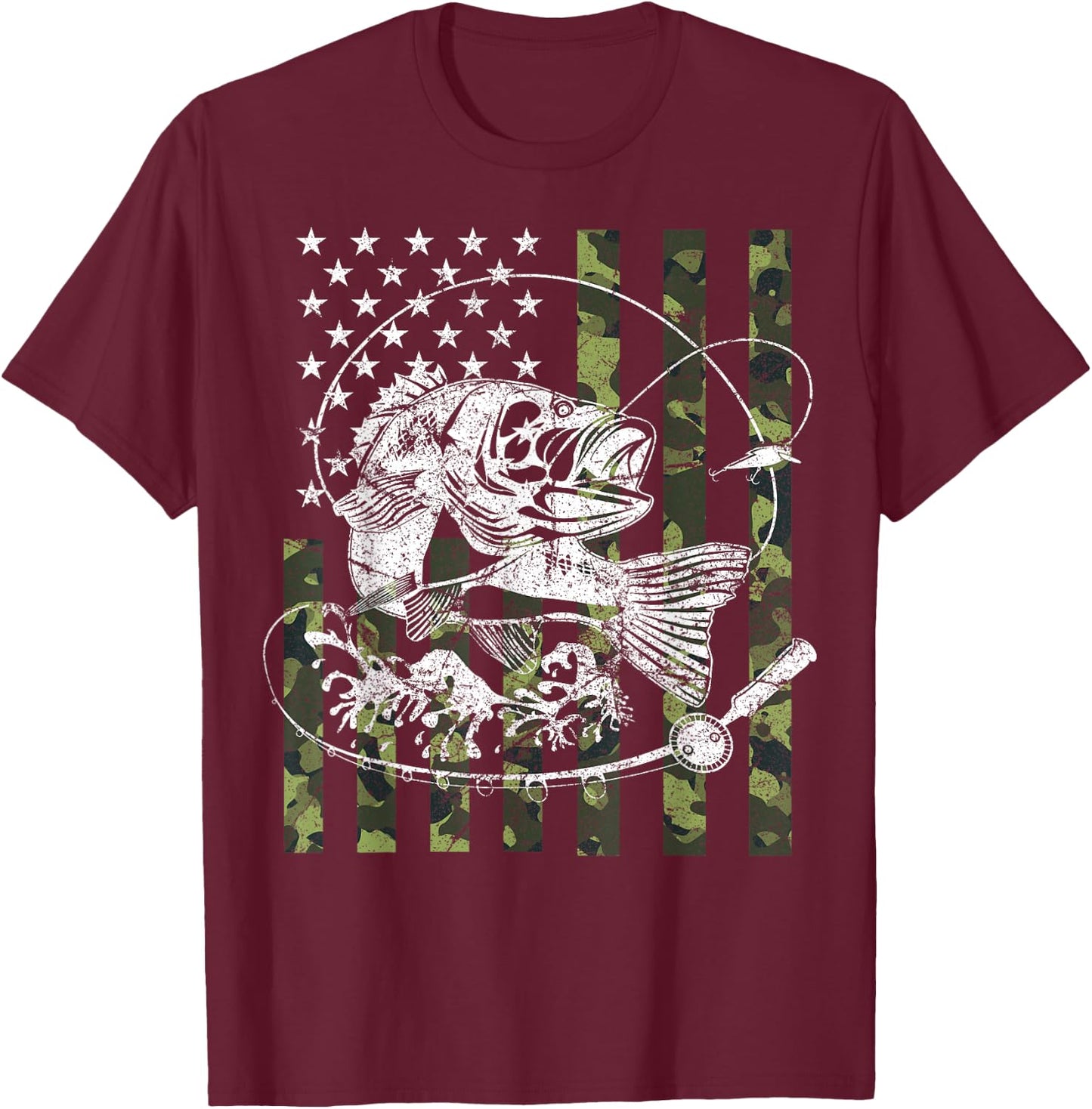 Camouflage American Flag Fishing Gifts Women Boys T-Shirt - T-Shirt | Maroon