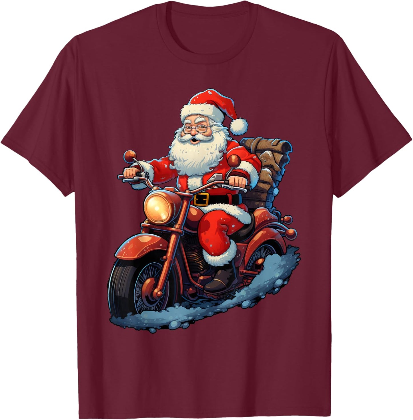 Santa Claus Riding Motorcycle Biking Funny Xmas Party T-Shirt - T-Shirt | Maroon