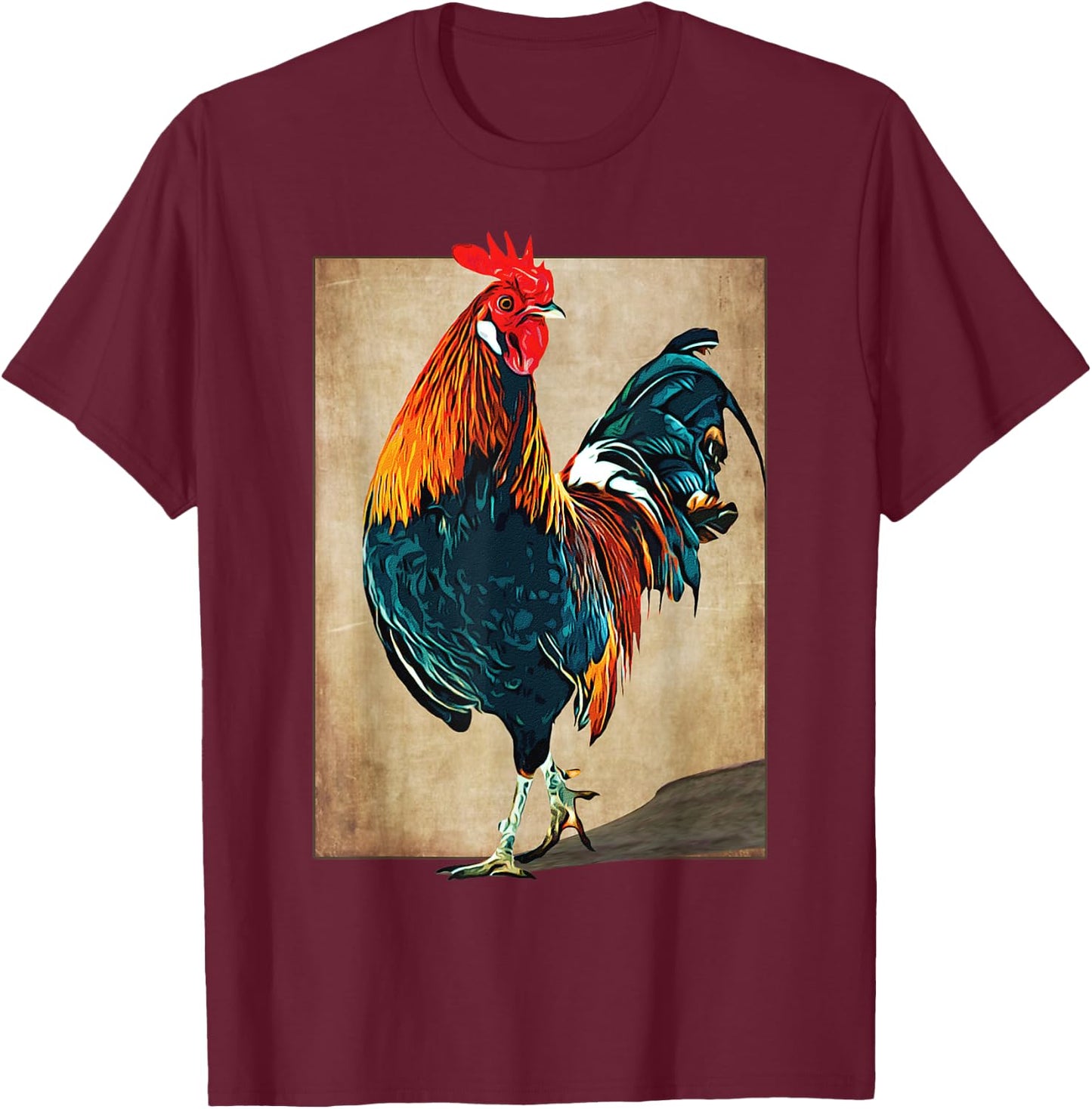 Rooster Male Chickens Awesome Cock Vintage T-Shirt - T-Shirt | Maroon