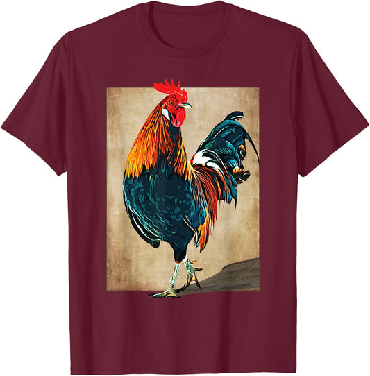 Rooster Male Chickens Awesome Cock Vintage T-Shirt - T-Shirt | Maroon