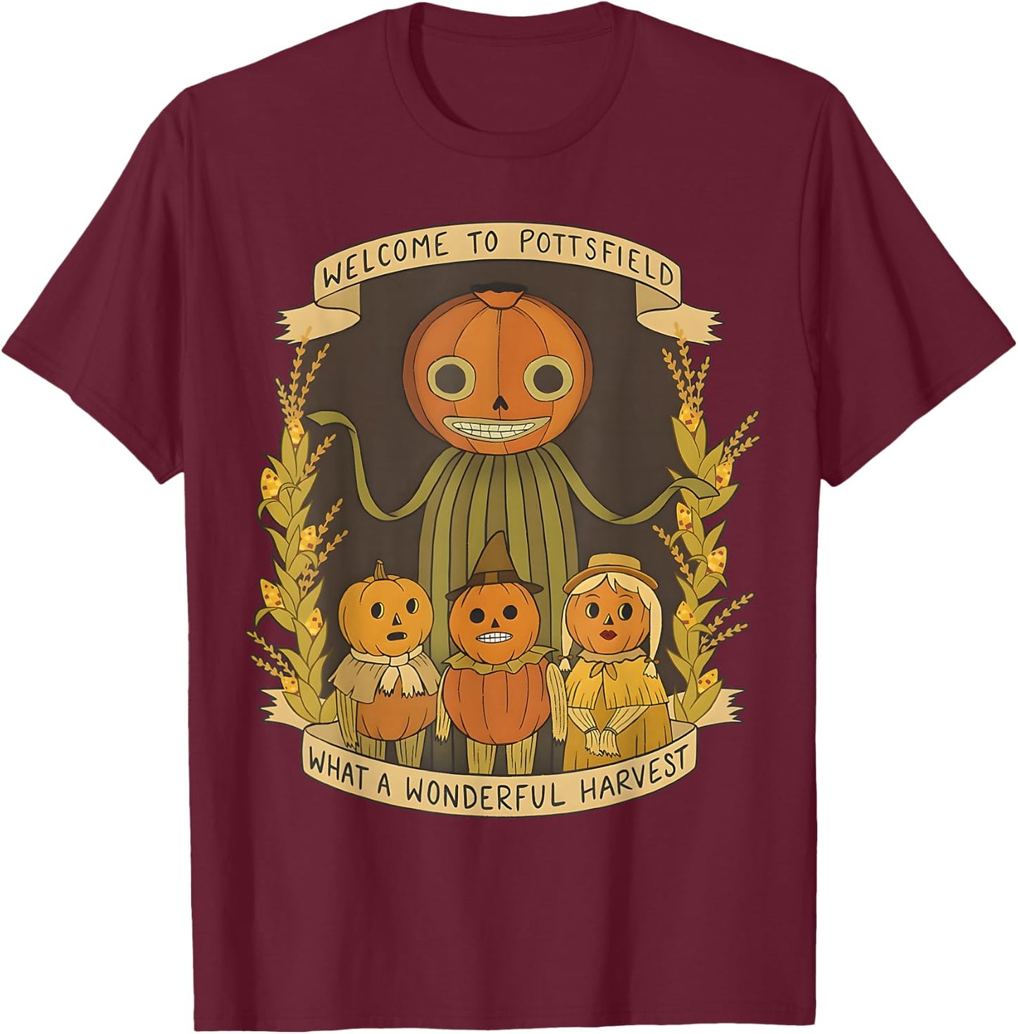 Spooky Pottsfield Harvest Festival Pumpkin Vibes Halloween T-Shirt - T-Shirt | Maroon