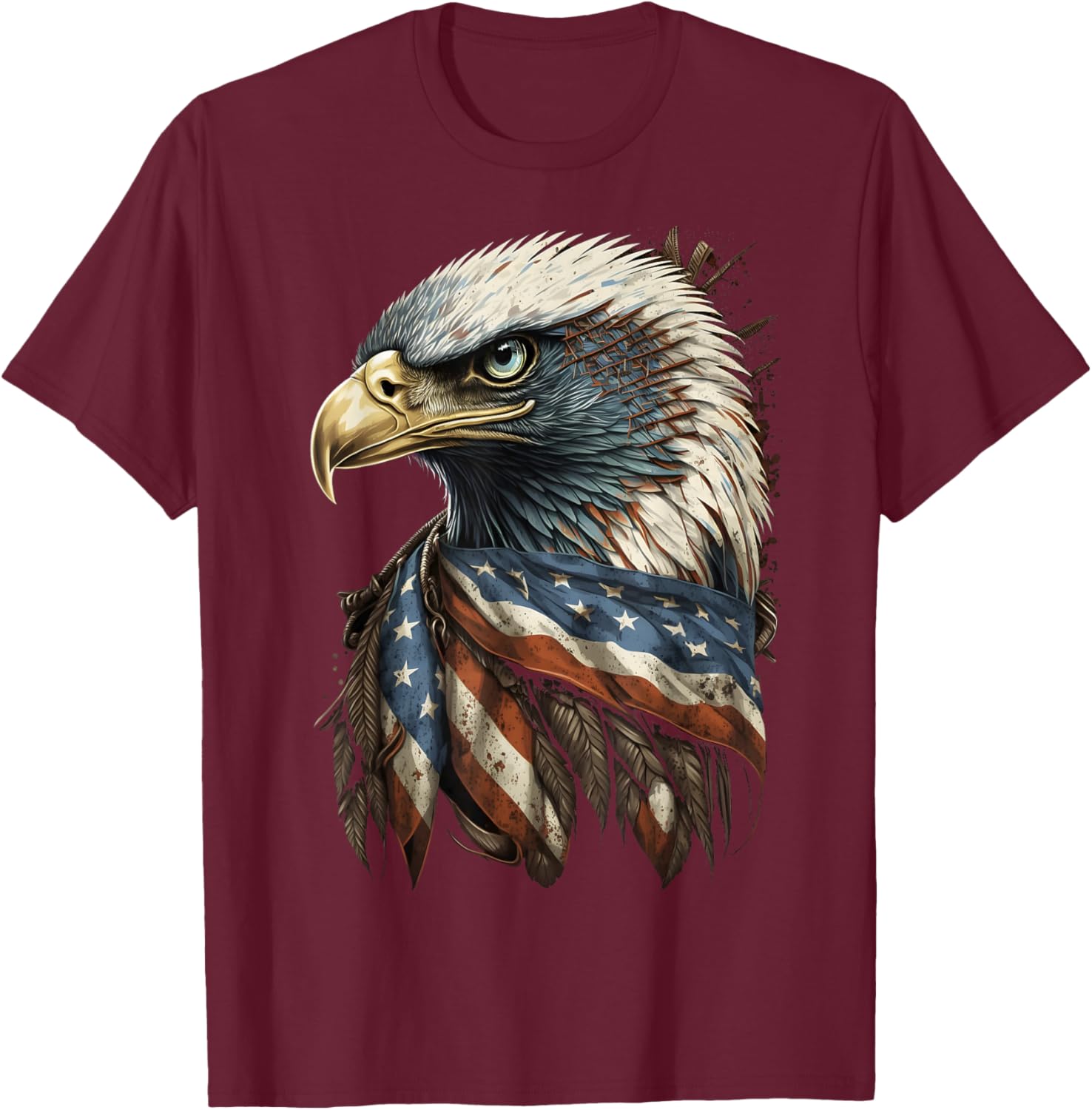 Patriotic Bald Eagle 4th Of July Men USA American Flag T-Shirt - T-Shirt | Maroon