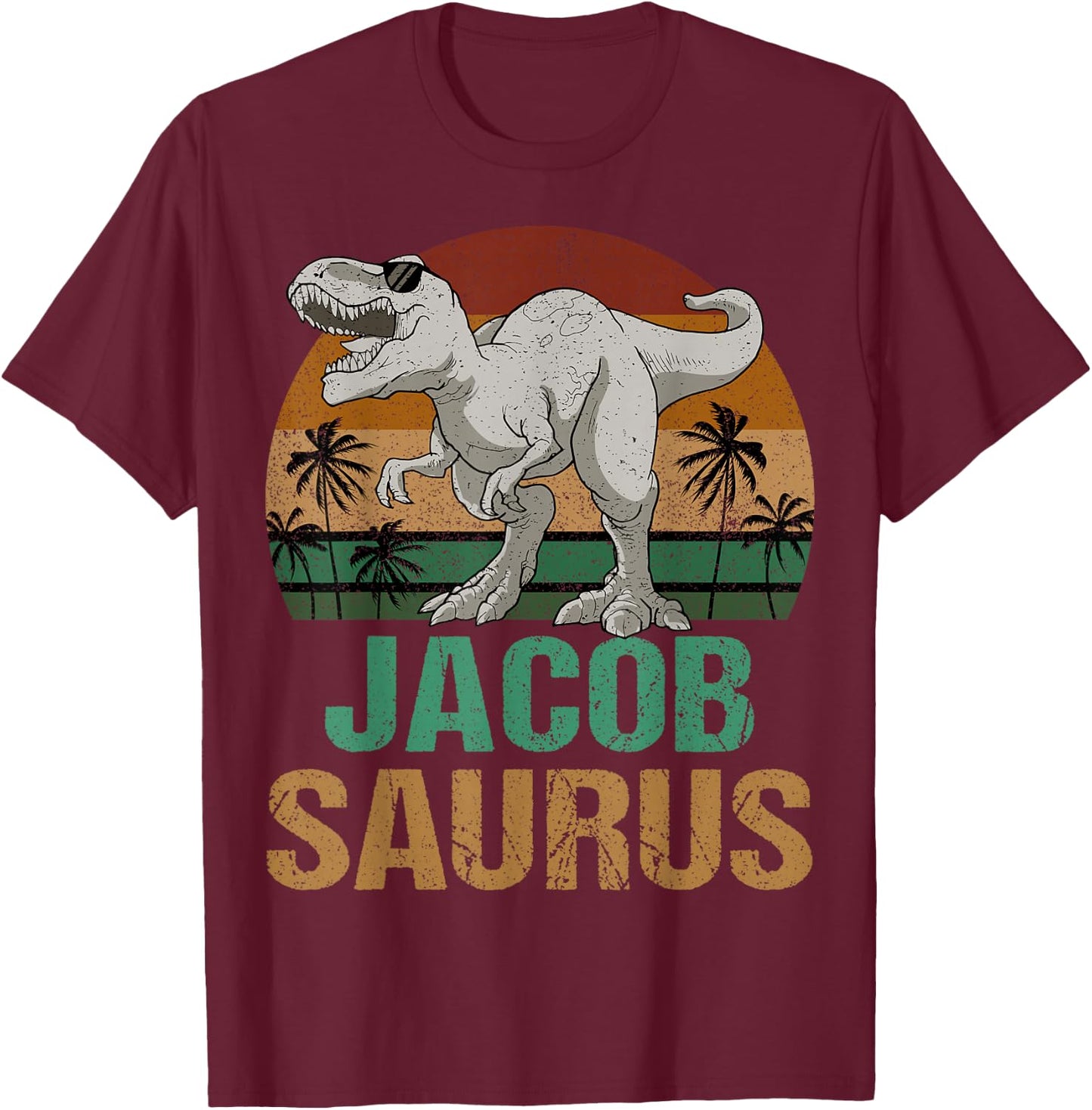 Jacob Saurus Dinosaur T Rex First Name Personalized T-Shirt - T-Shirt | Maroon