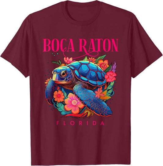 Boca Raton Floral Beach Turtle Souvenir Men Women Kids T-Shirt - T-Shirt | Maroon