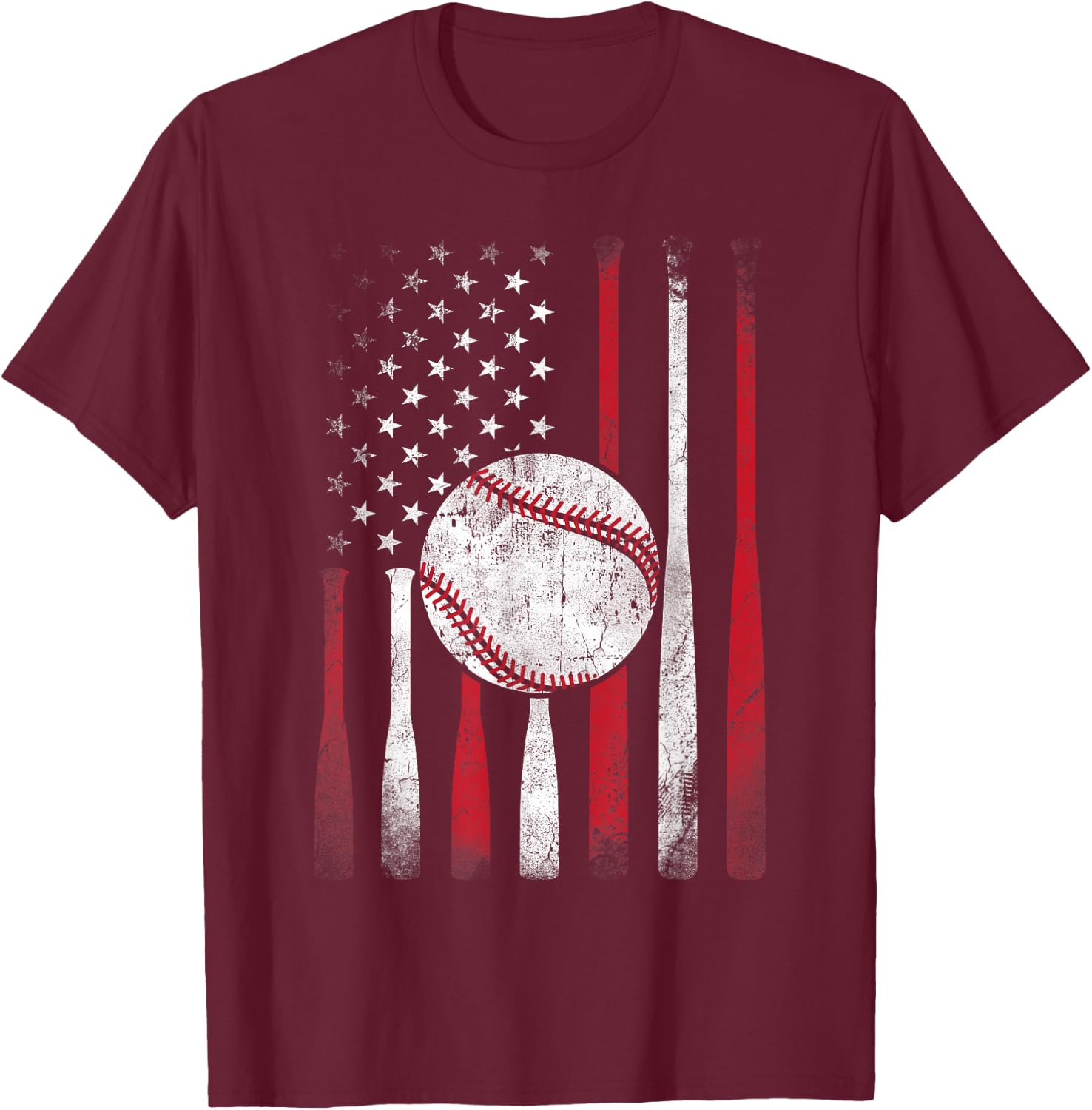Vintage American Flag Baseball Team Boys Girls Women T-Shirt - T-Shirt | Maroon