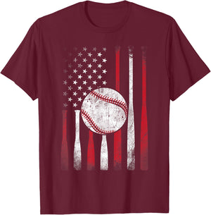 Vintage American Flag Baseball Team Boys Girls Women T-Shirt - T-Shirt | Maroon