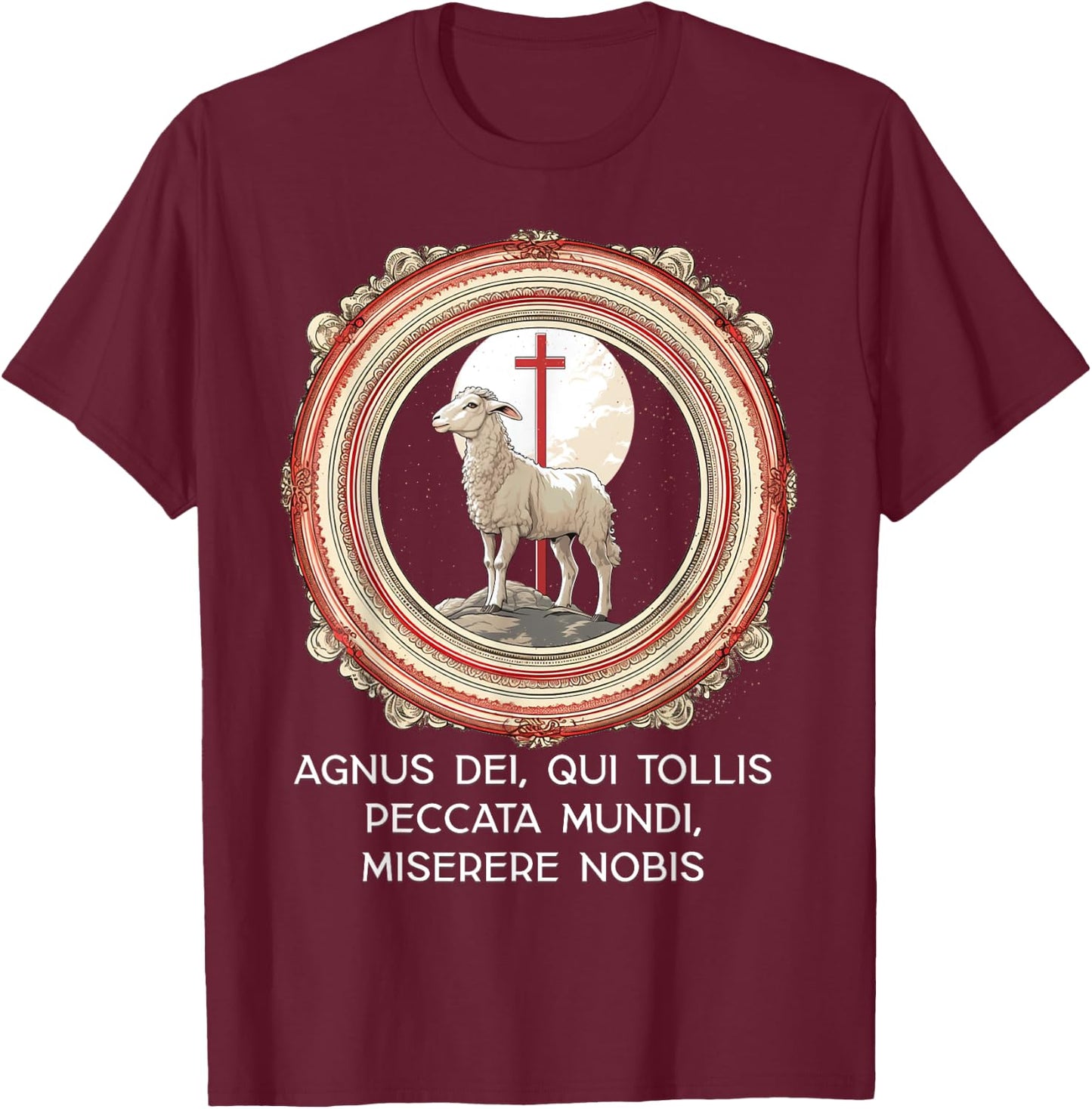 Agnus Dei Sanctus Traditional Latin Mass Catholic T-Shirt - T-Shirt | Maroon