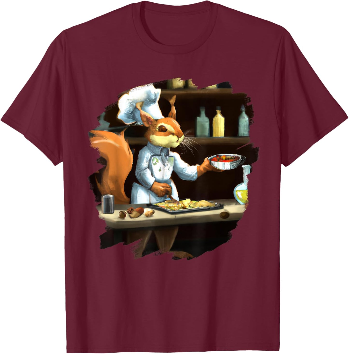 Funny Cute Squirrel Chef Cooking Food Squirrel T-Shirt - T-Shirt | Maroon