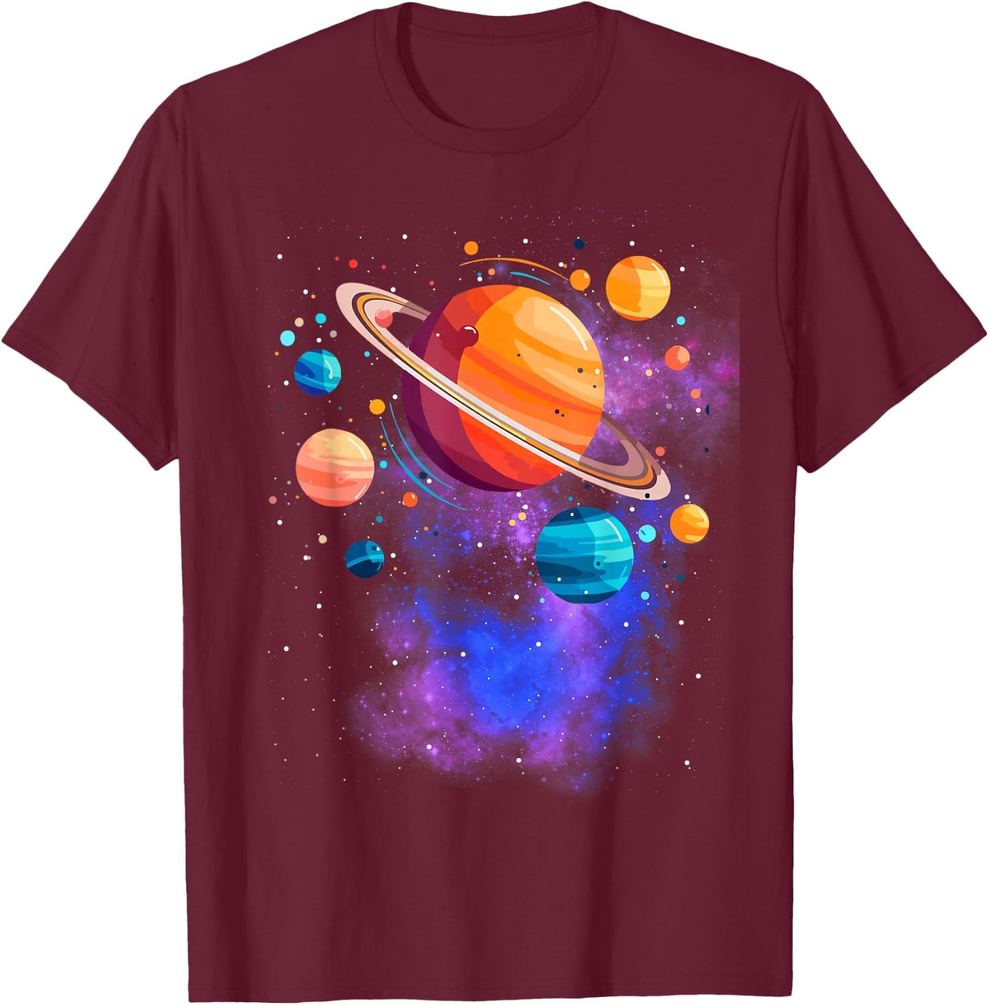 Space Planets Stars Galaxy T-Shirt - T-Shirt | Maroon