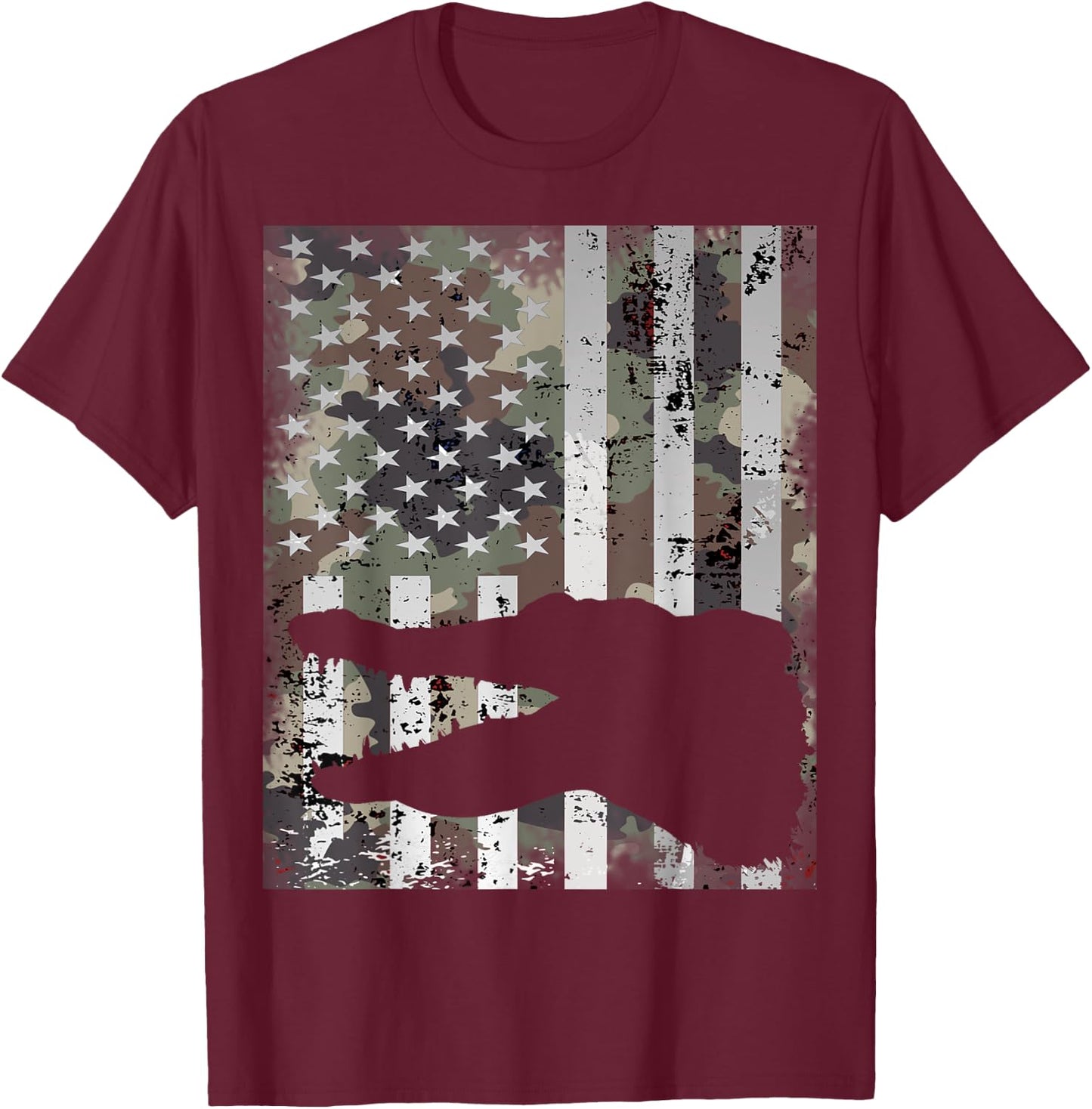 Camo US Flag Alligator Gator Camouflage Hunting Gift T-Shirt - T-Shirt | Maroon