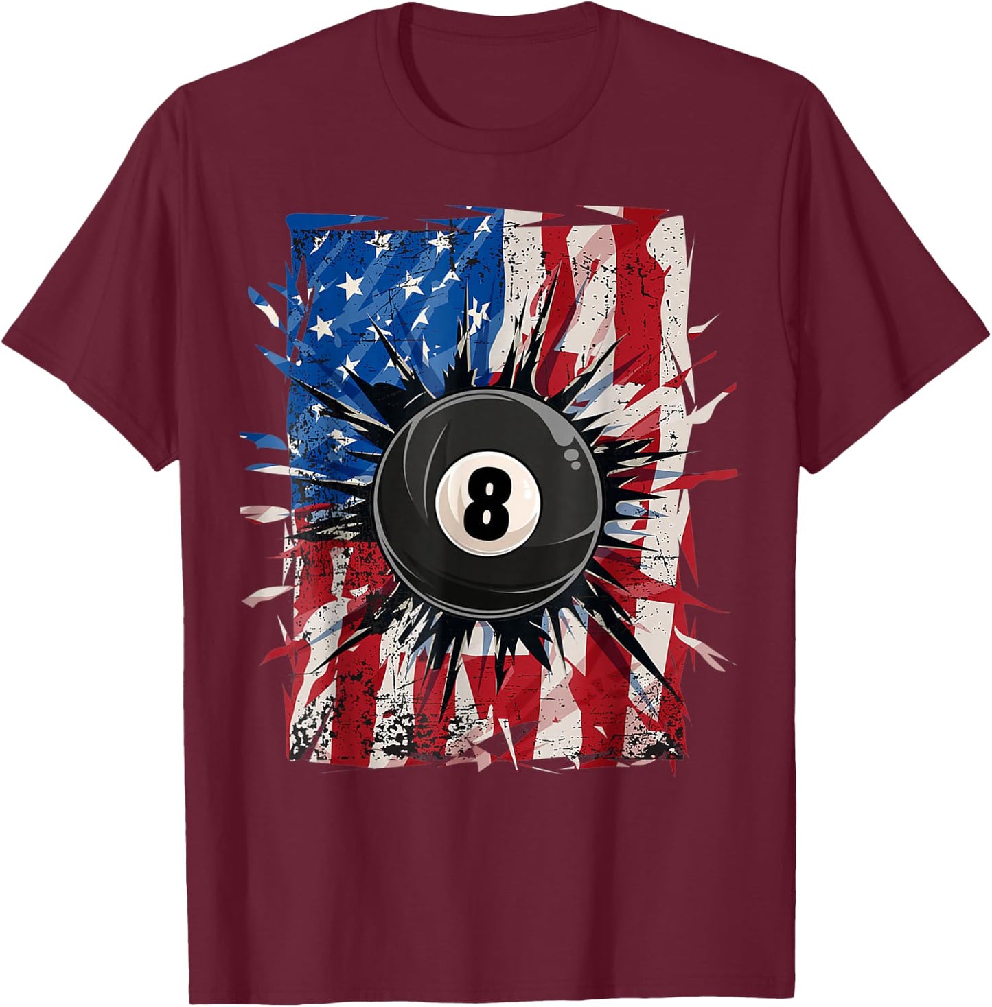 Pool Snooker Billiards Player 8 Ball USA American Flag T-Shirt - T-Shirt | Maroon