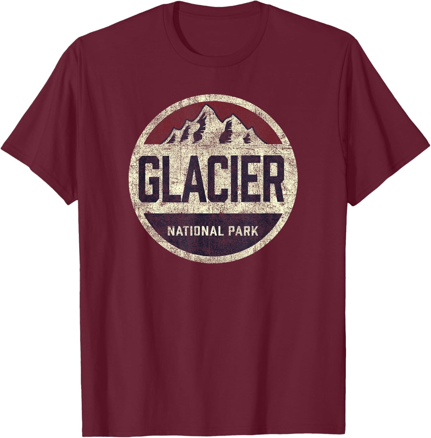 Vintage Glacier National Park Retro Mountain Kids Souvenir T-Shirt - T-Shirt | Maroon