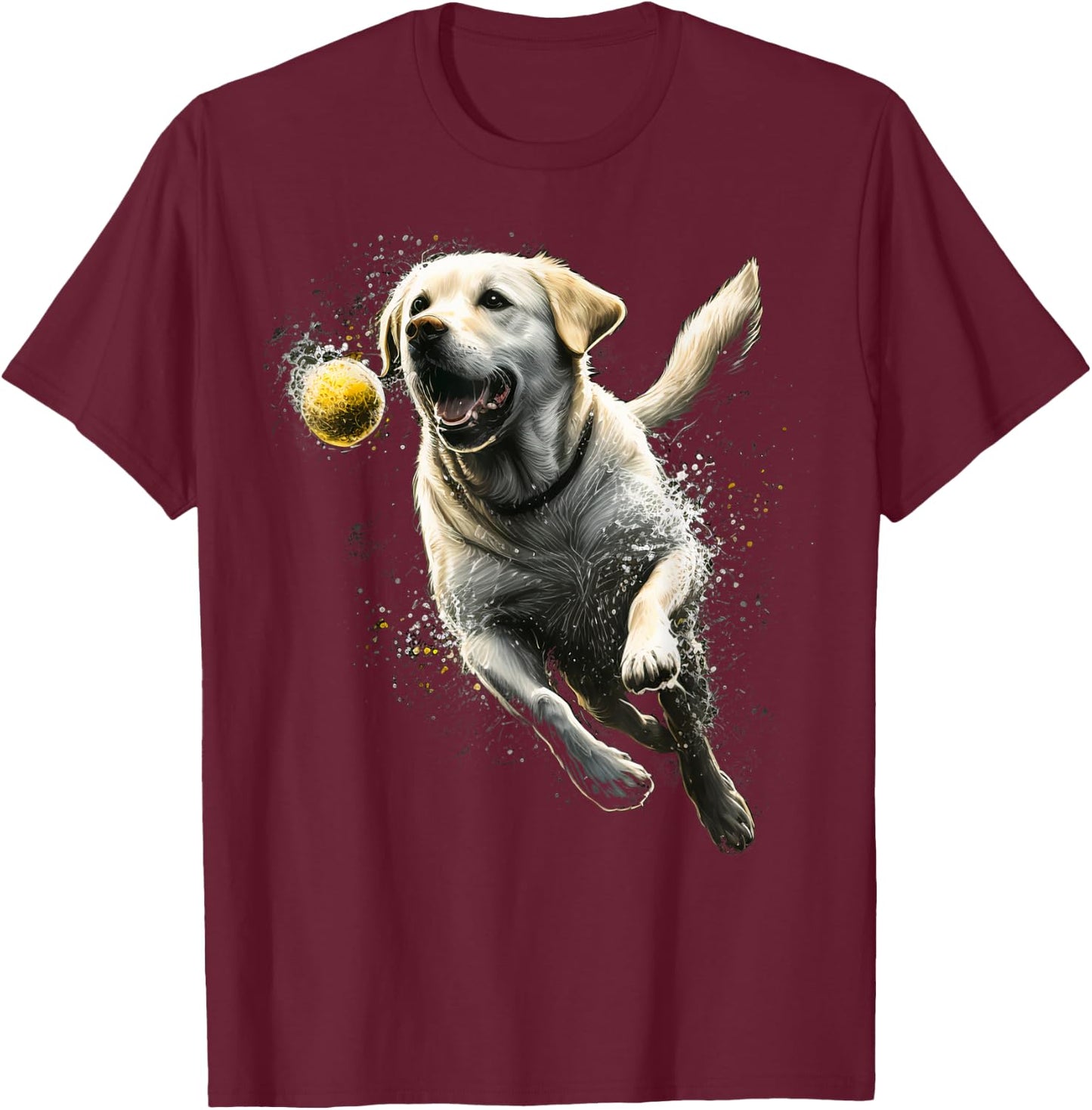 Yellow Labrador Retriever chasing a ball Labrador Retriever T-Shirt - T-Shirt | Maroon