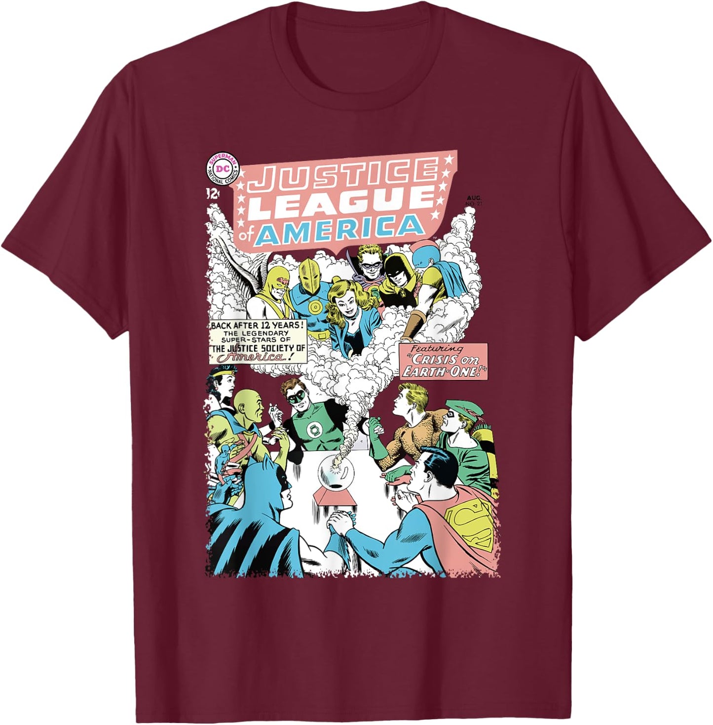 DC Justice League Cover 21 Crisis T-Shirt - T-Shirt | Maroon