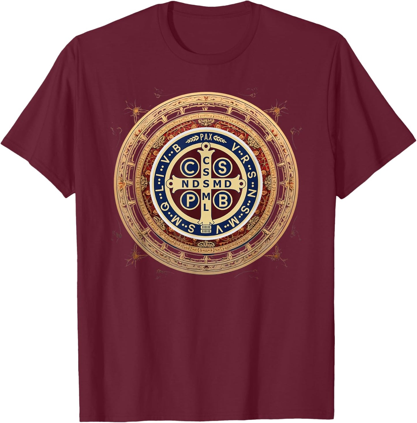 Catholic Saint Benedict Medal T-Shirt - T-Shirt | Maroon