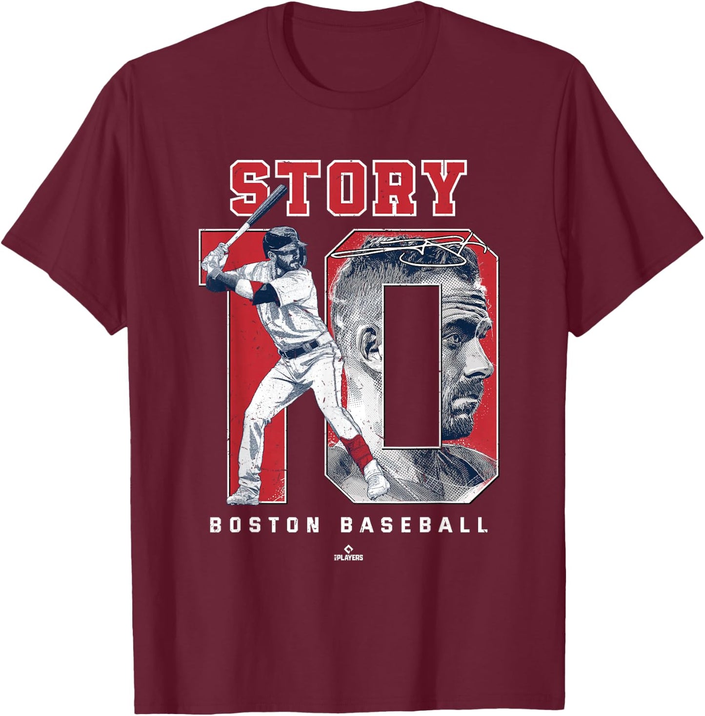 Number and Portrait Trevor Story Boston MLBPA T-Shirt - T-Shirt | Maroon