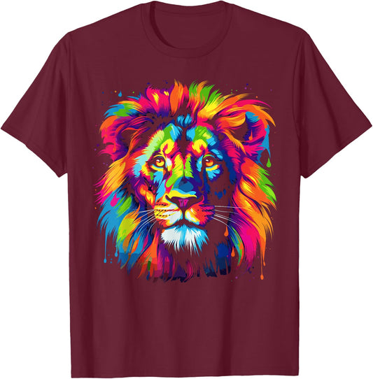 Rainbow Lion Shirt Men Women Boys Girls T-Shirt - T-Shirt | Maroon