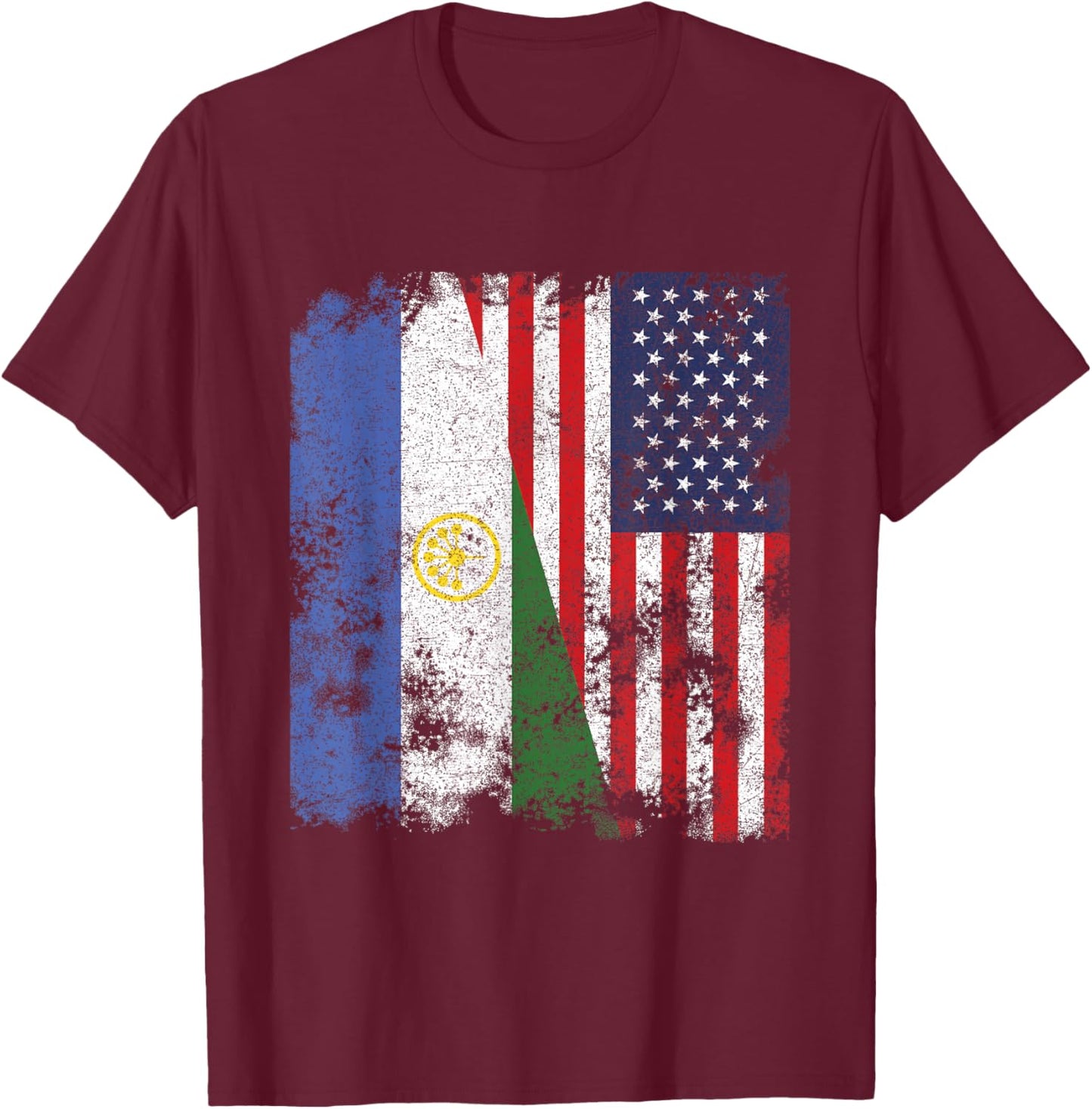 Bashkortostan USA Flag Distressed - Half American Women Kids Men T-Shirt - T-Shirt | Maroon
