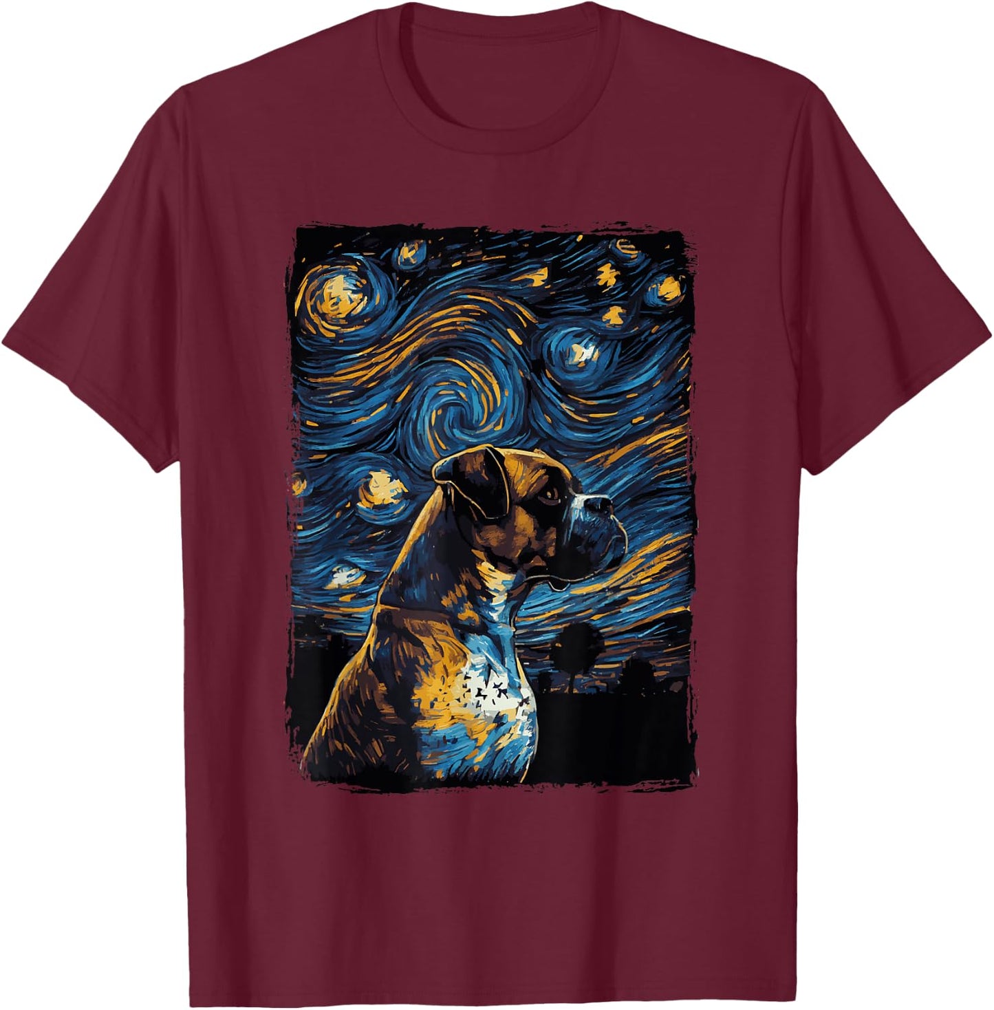 German Boxer Dog Starry Night T-Shirt - T-Shirt | Maroon
