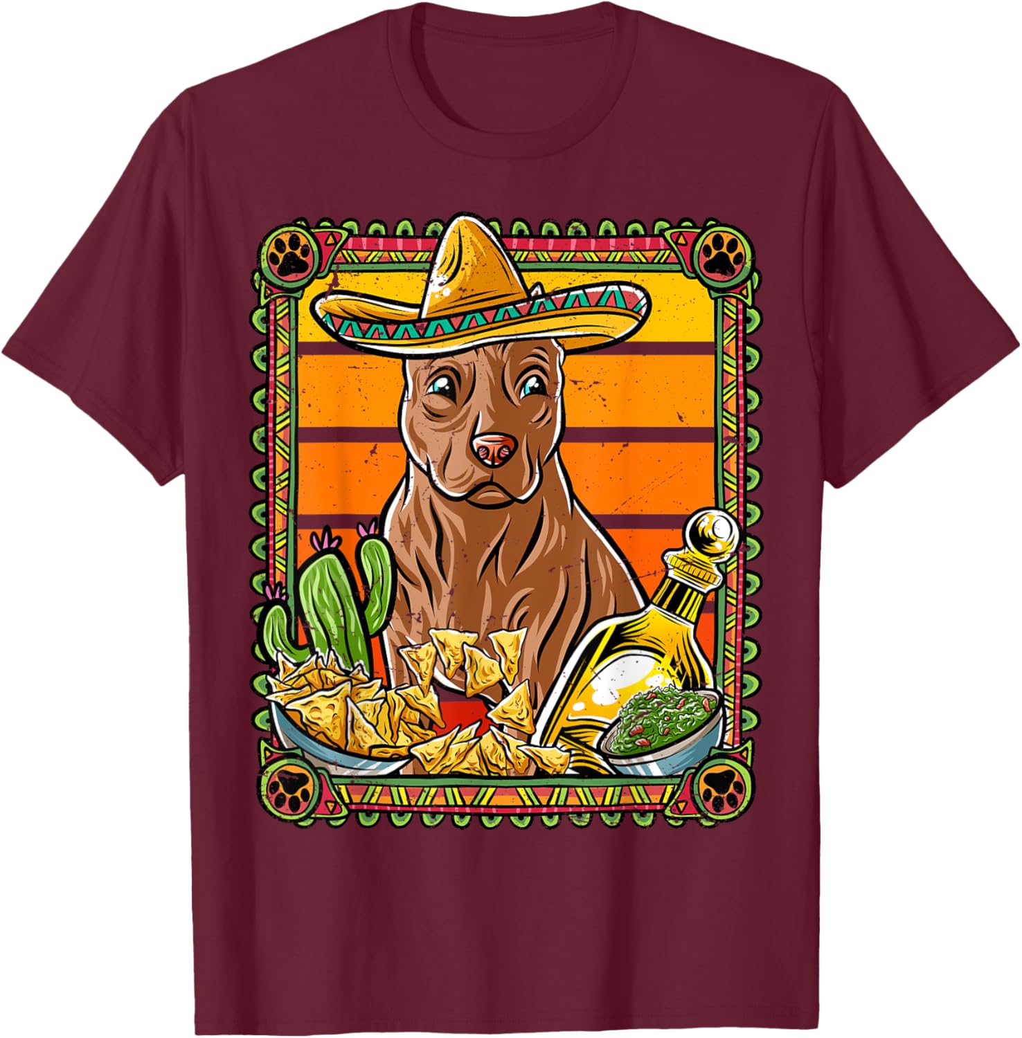 Pitbull Pittie Cinco De Mayo Mexican Sombrero Dog Nacho T-Shirt - T-Shirt | Maroon