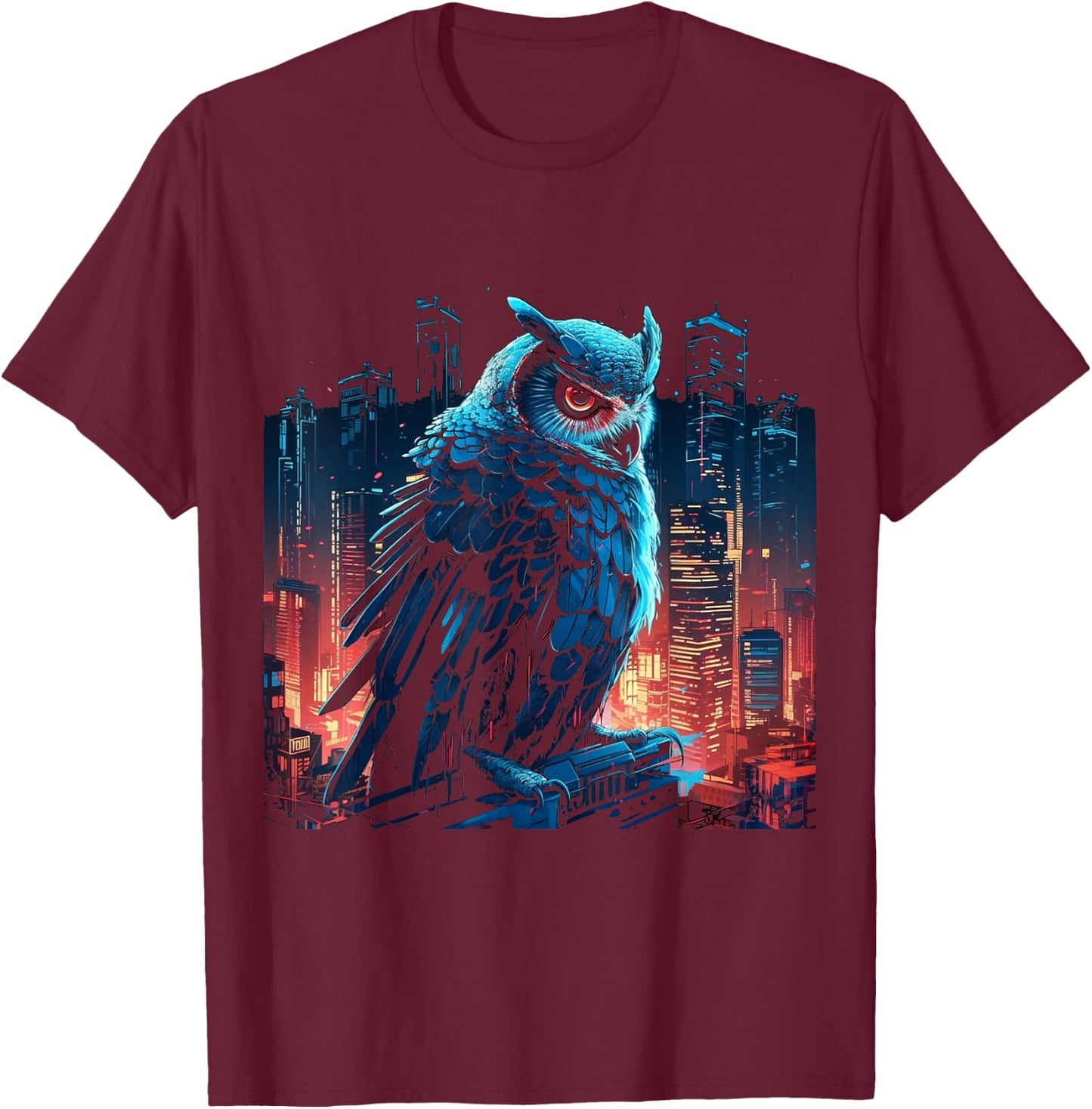 Owl Artwork - Animal Fantasy City Architecture Art Owl T-Shirt - T-Shirt | Maroon
