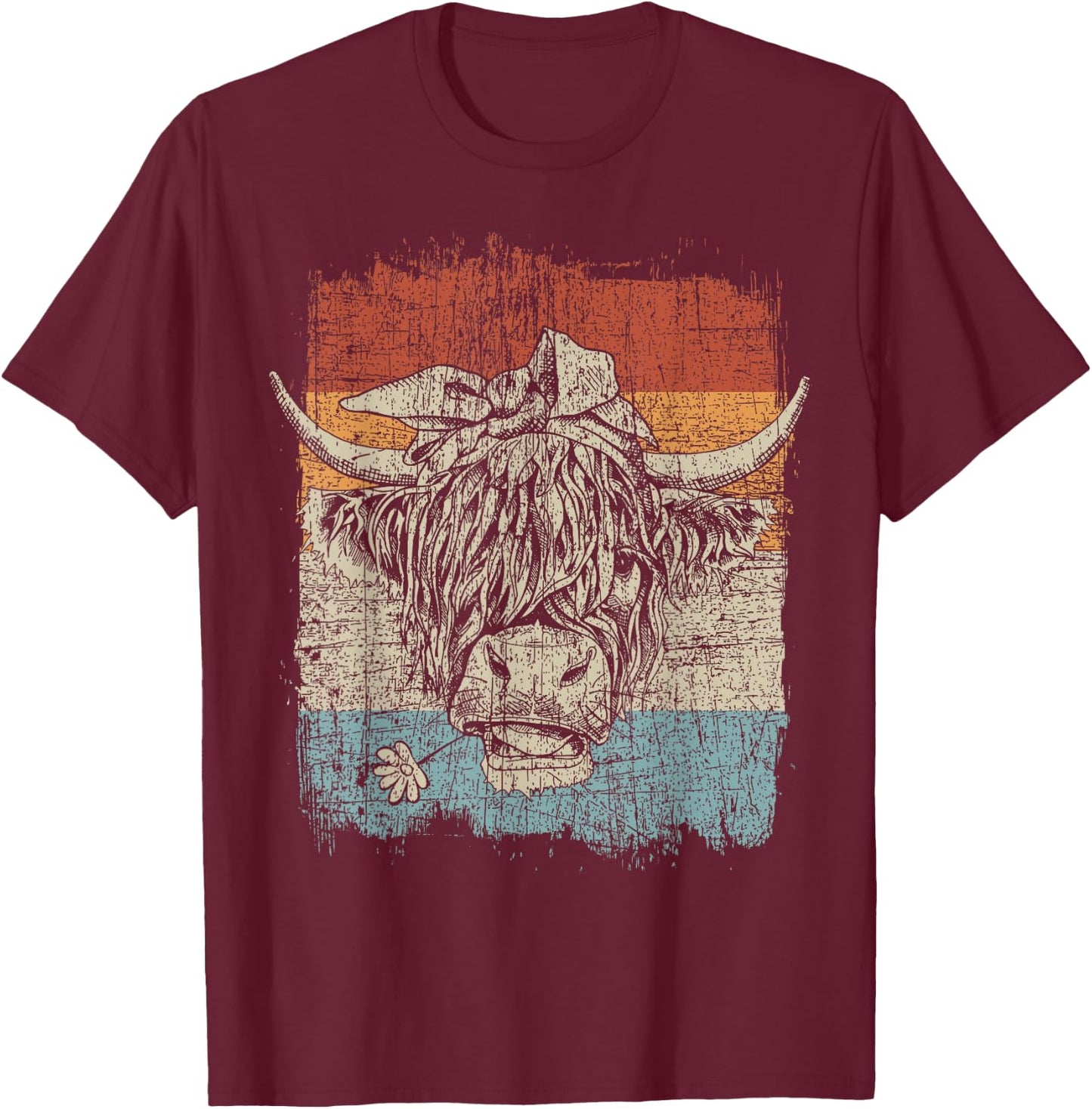Scottish Highland Cow Cattle Hairy Cow Flowers Woman T-Shirt - T-Shirt | Maroon