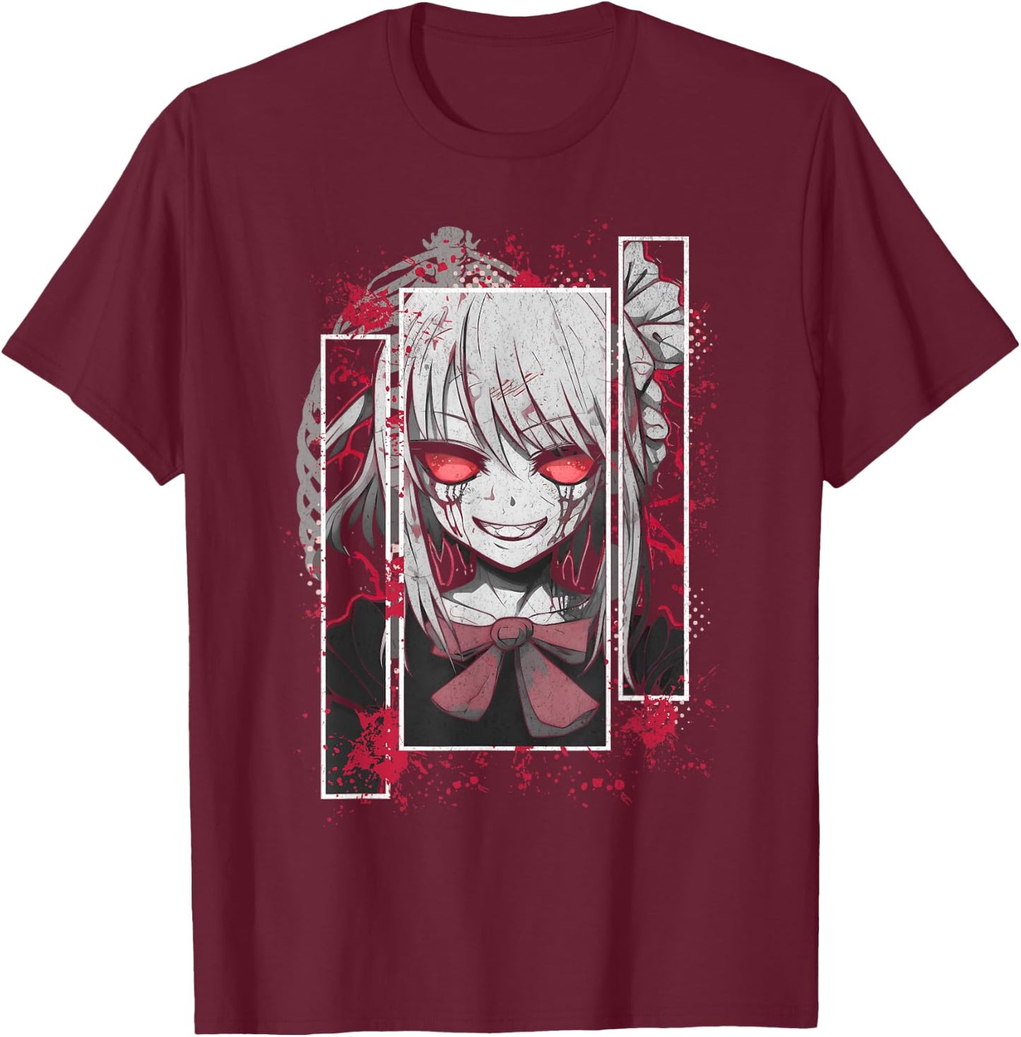 Horror Anime Yandere Menhera Demon Girl Japanese Aesthetic T-Shirt - T-Shirt | Maroon