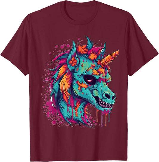 Zombie Unicorn Halloween Costume Scary Magical Women Girls T-Shirt - T-Shirt | Maroon