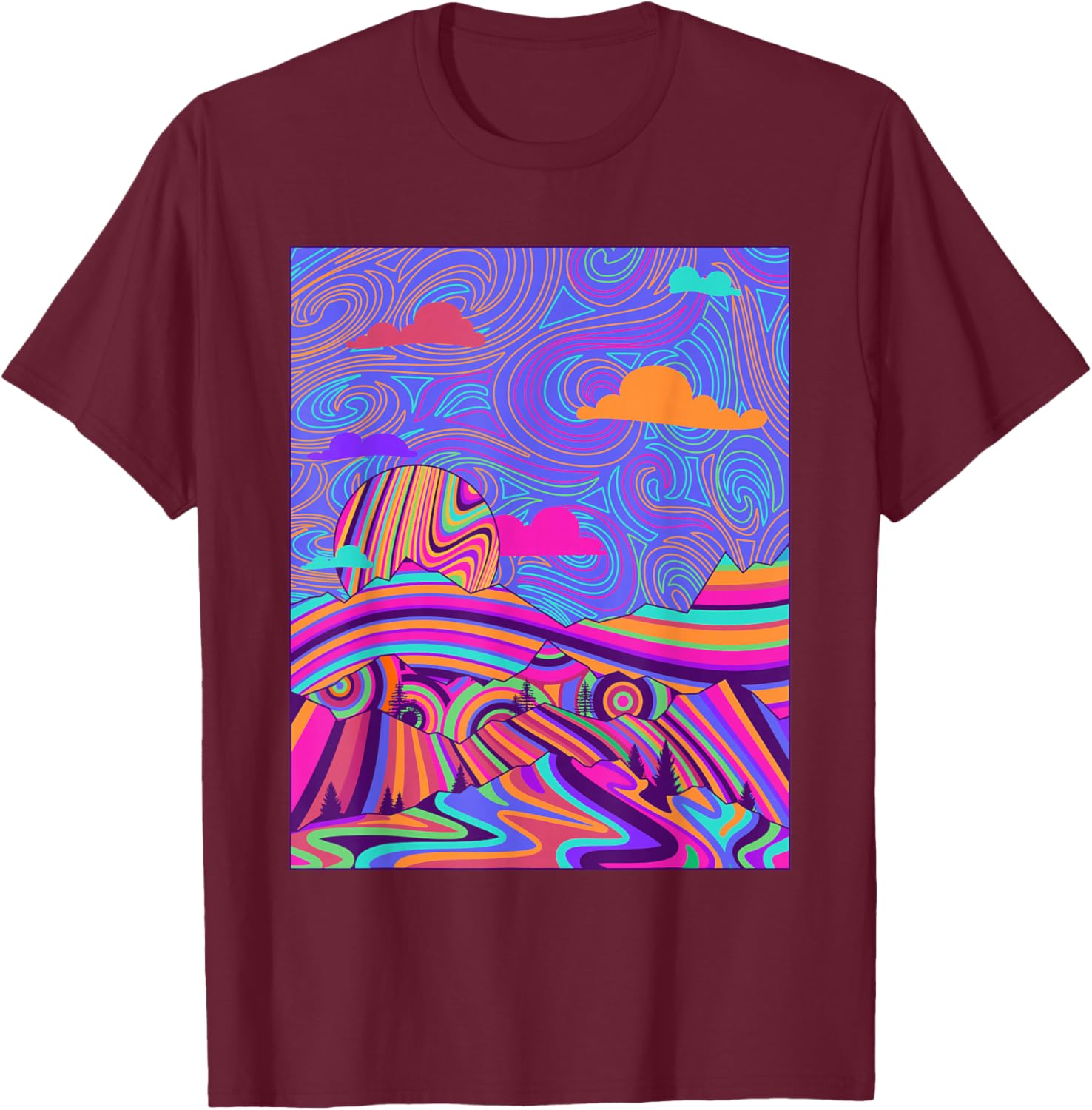 Psychedelic Trippy Mountain Funny Hippie Nature Lover Outfit T-Shirt - T-Shirt | Maroon