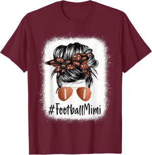 Bleached Football Mimi Life Messy Bun Mother's Day T-Shirt - T-Shirt | Maroon