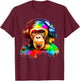 Chimpanzee With Headphones T-Shirt - T-Shirt | Maroon