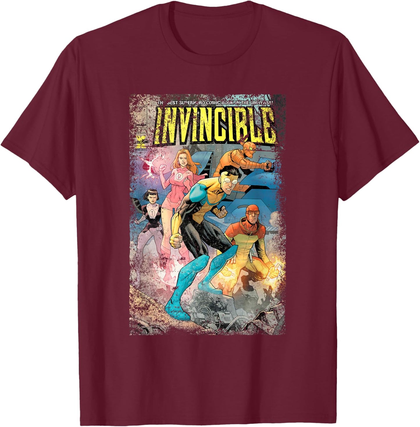 Invincible Distressed Cover - Teen Team T-Shirt - T-Shirt | Maroon