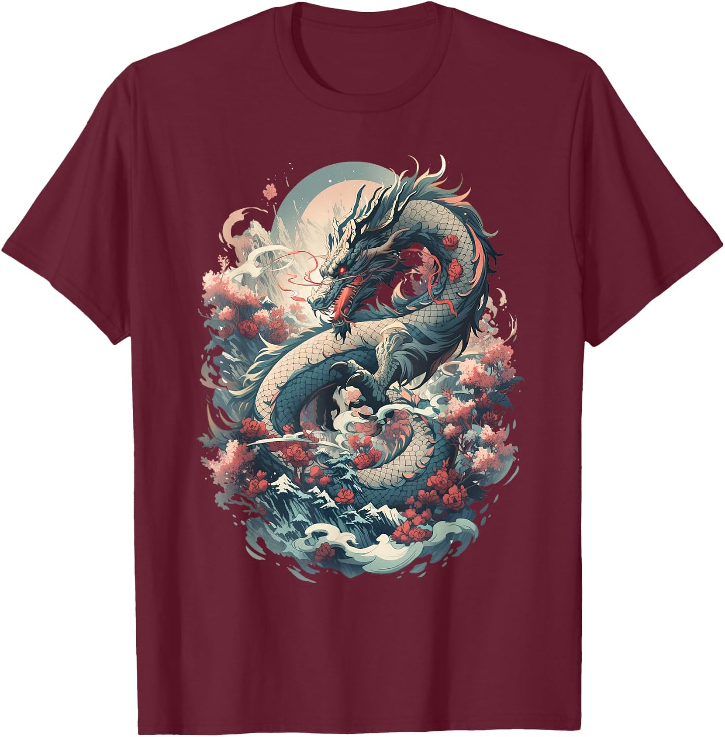Japanese Aesthetic Dragon japanese art Japan Tattoo T-Shirt - T-Shirt | Maroon