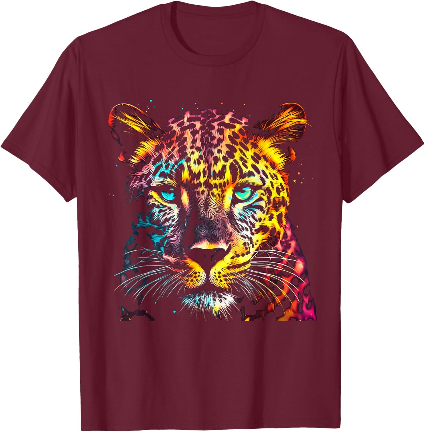 Leopard Green Eyes Artwork - Portrait Art Animal Leopard T-Shirt - T-Shirt | Maroon