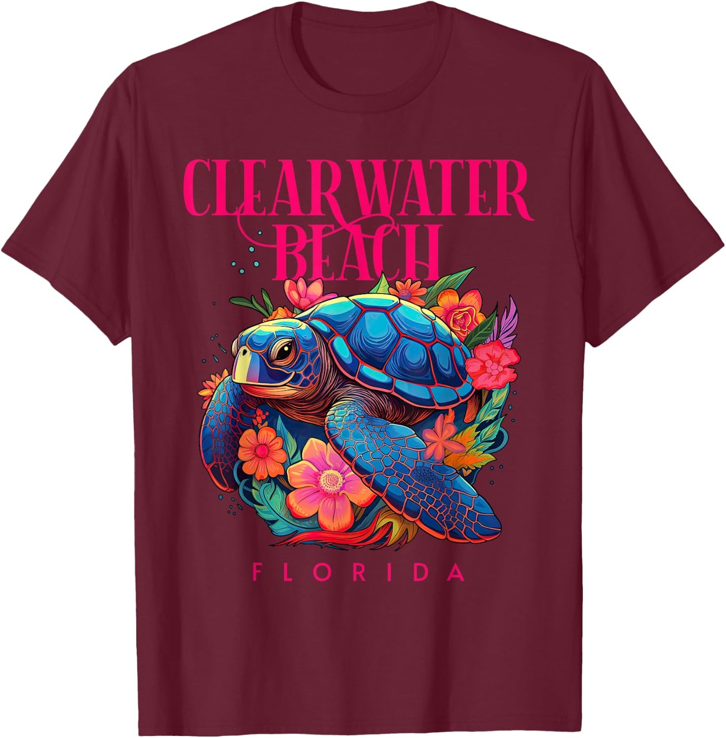 Clearwater Beach Florida Floral Beach Turtle Souvenir T-Shirt - T-Shirt | Maroon