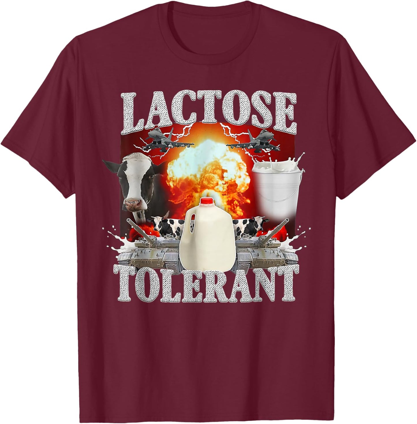 Lactose Tolerant Black Cotton , Men's Small, Classic Fit, Short Sleeve T-Shirt - T-Shirt | Maroon