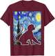 Funny Monkey Van Gogh Famous Painting Monkey Starry Night Monkey Lover - Black, -Adults & Kids, Short Sleeve, Classic Fit, , Small T-Shirt - T-Shirt | Maroon