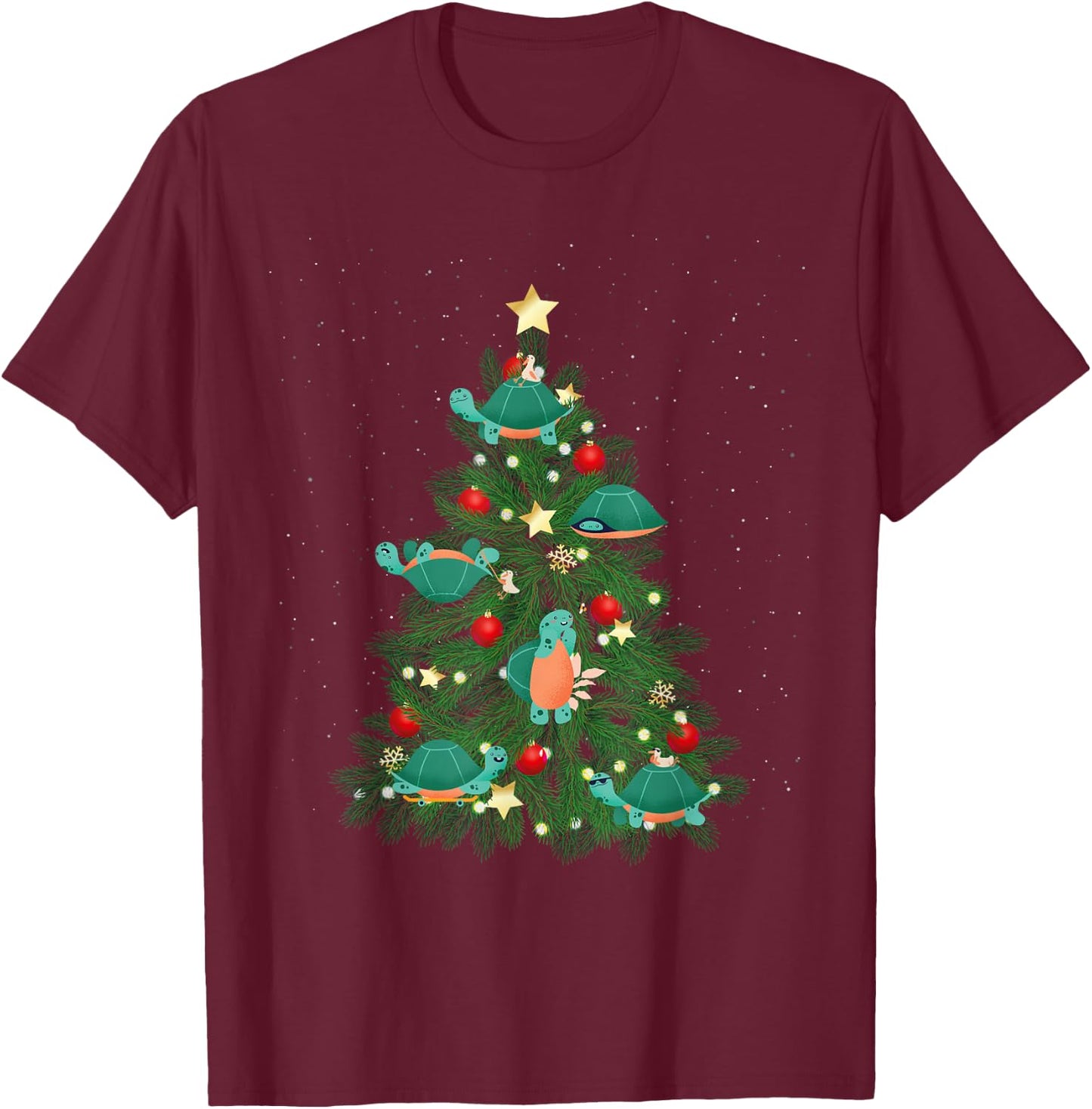 Sea Turtle Tortoise Christmas Tree T-Shirt - T-Shirt | Maroon