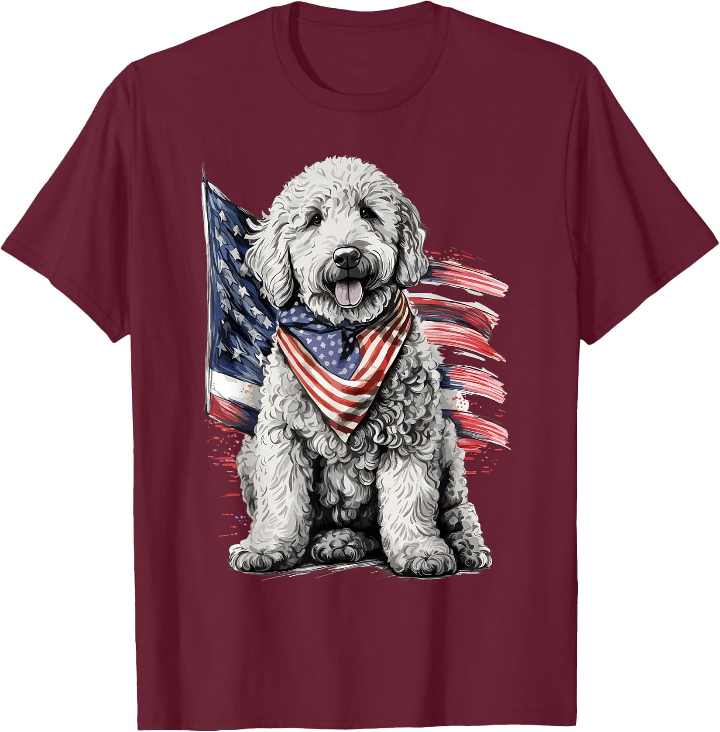 Goldendoodle 4th of July Patriotic Golden Doodle Dog T-Shirt - T-Shirt | Maroon