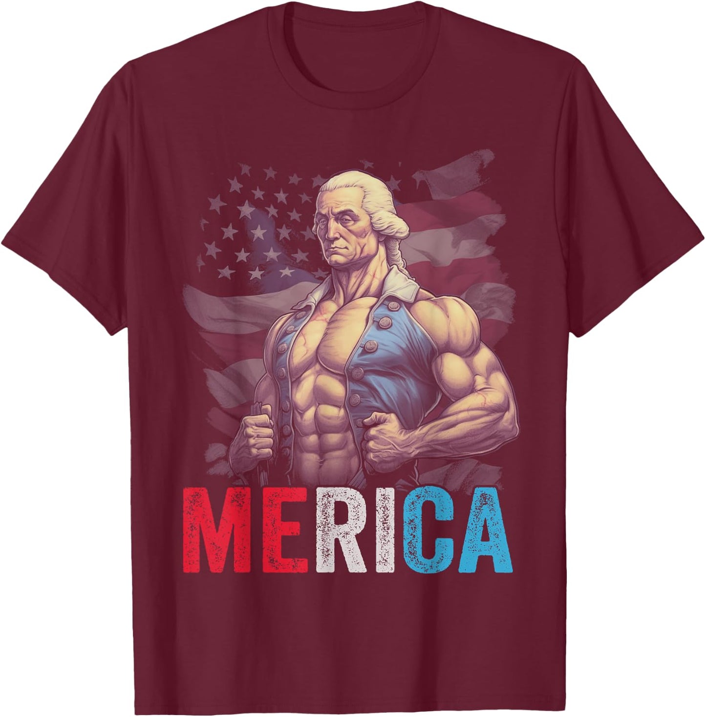 USA 4th Of July George Washington Funny Workout Muscles Women Girls Kids Men T-Shirt - T-Shirt | Maroon