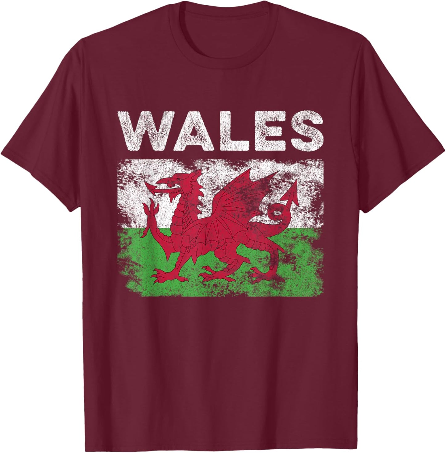 Wales Flag Distressed - Men Women Kids - Welsh Flag T-Shirt - T-Shirt | Maroon