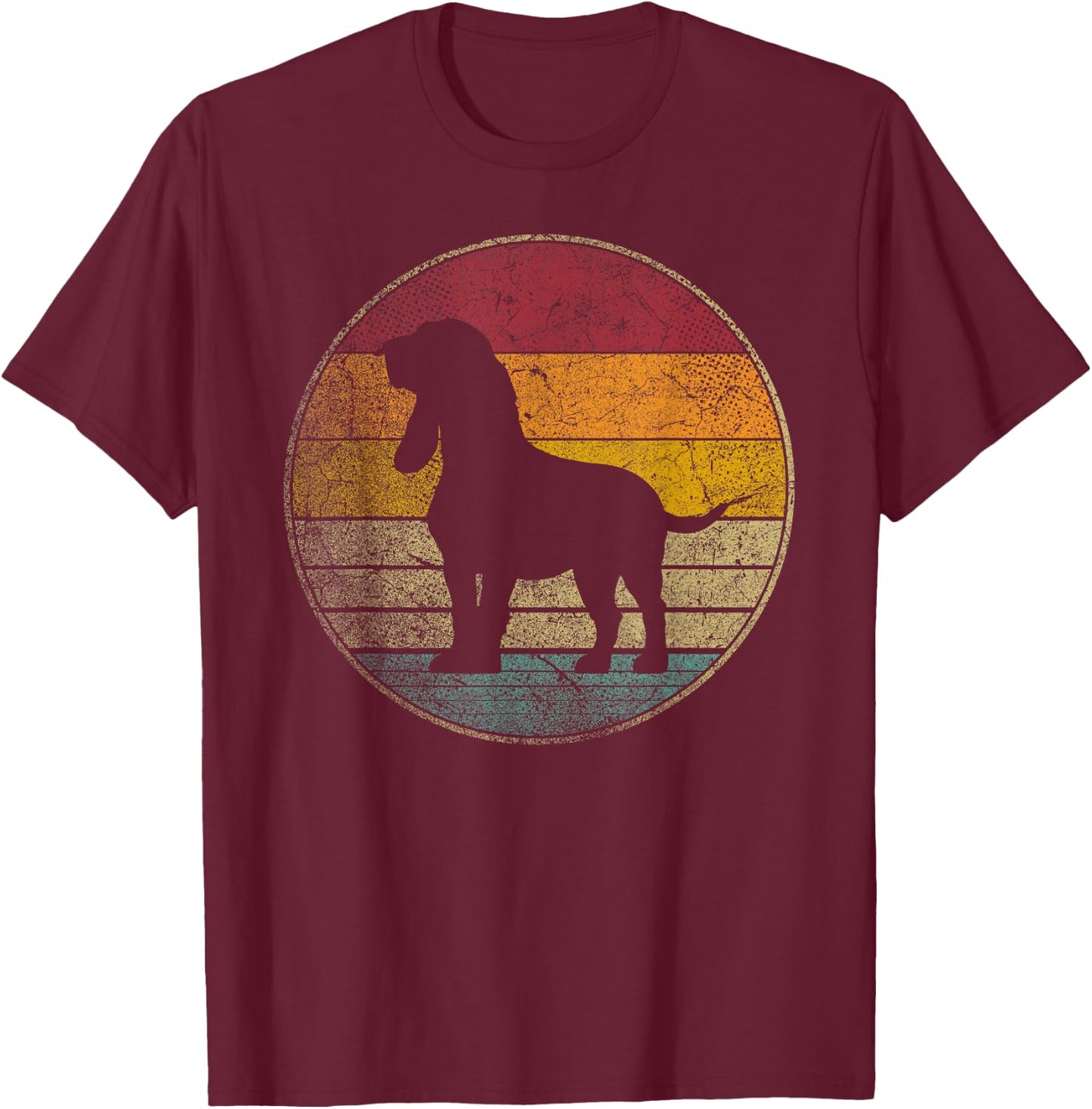 Bassett Hound Dog Vintage Silhouette 70s Retro Distressed T-Shirt - T-Shirt | Maroon