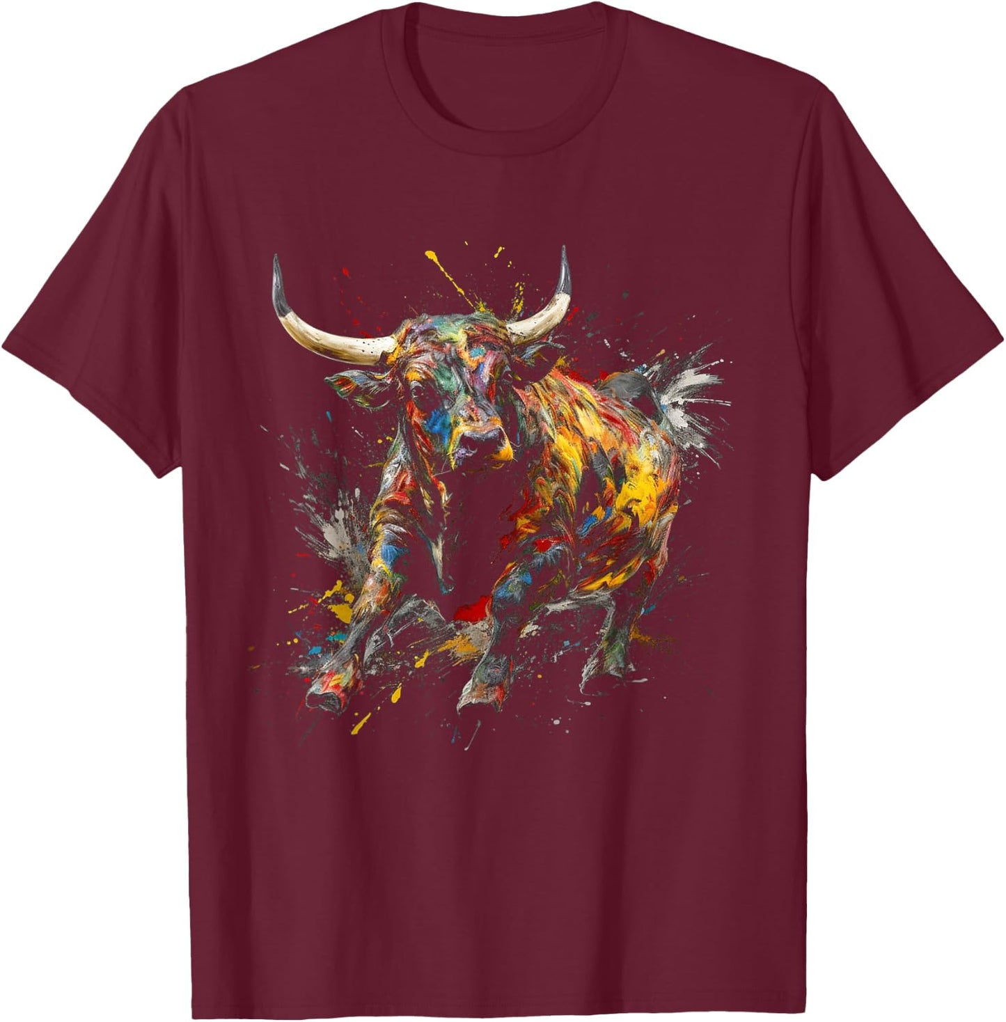 Bull Riding Rodeo Cool Abstract Drip Painting Art T-Shirt - T-Shirt | Maroon