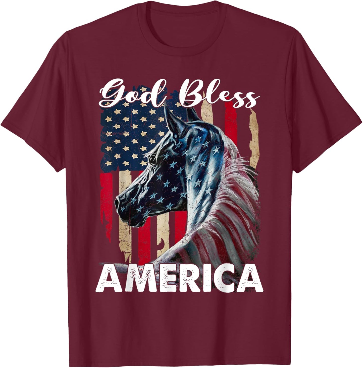 God bless America Horse Flag - Patriotic Horse American Flag T-Shirt - T-Shirt | Maroon