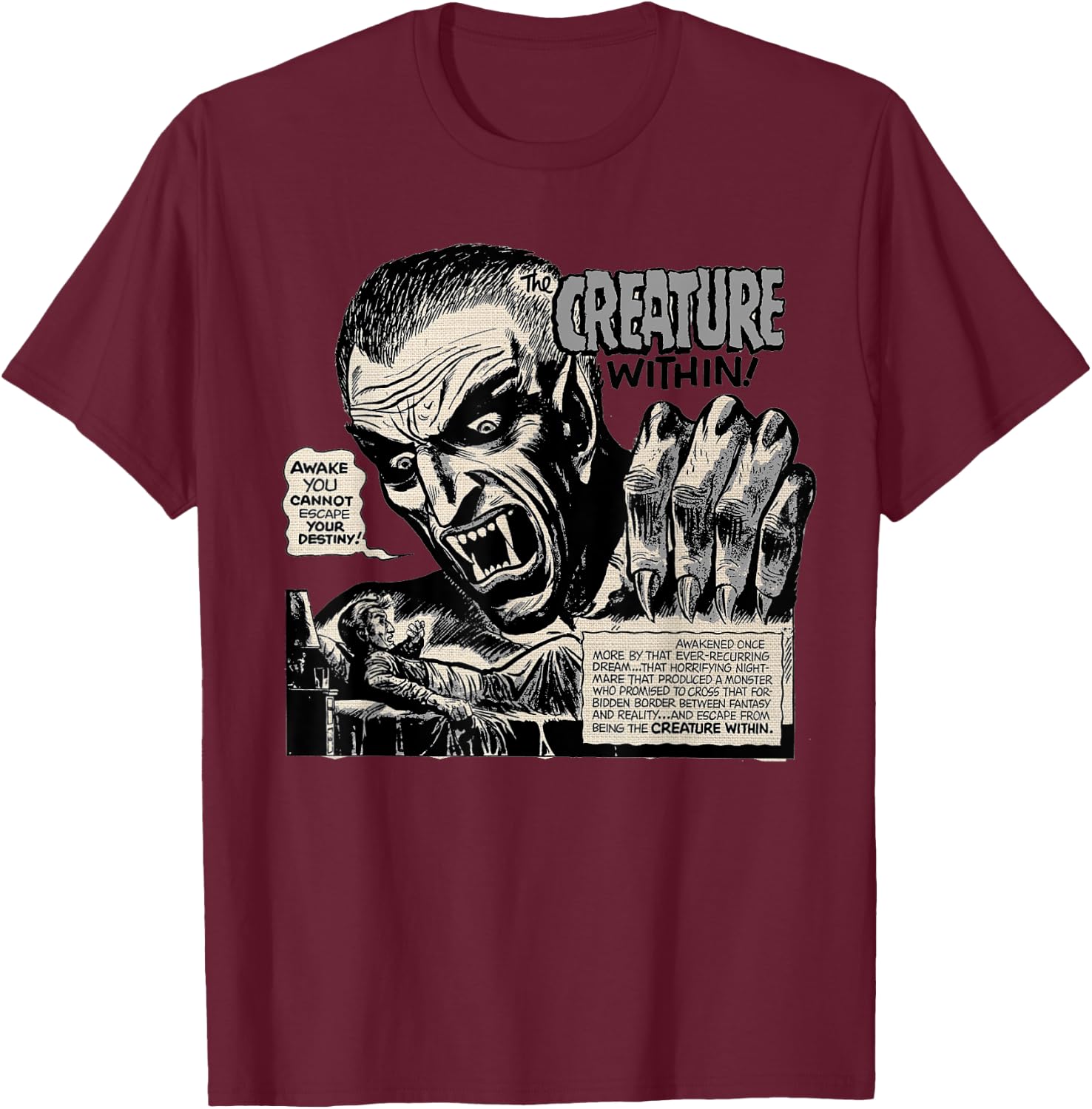 Retro Horror Movie Monster Vampire Vintage Halloween Dracula T-Shirt - T-Shirt | Maroon