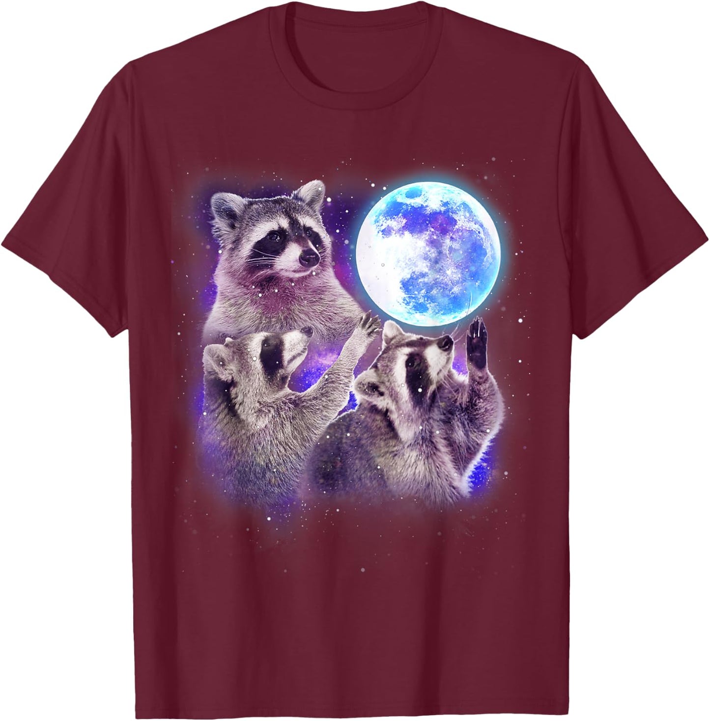 Three Raccoon Moon Funny 3 Wolves Parody Racoon Space Galaxy T-Shirt - T-Shirt | Maroon