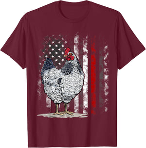 American Flag Chicken Vintage Farm Animal Farmer T-Shirt - T-Shirt | Maroon