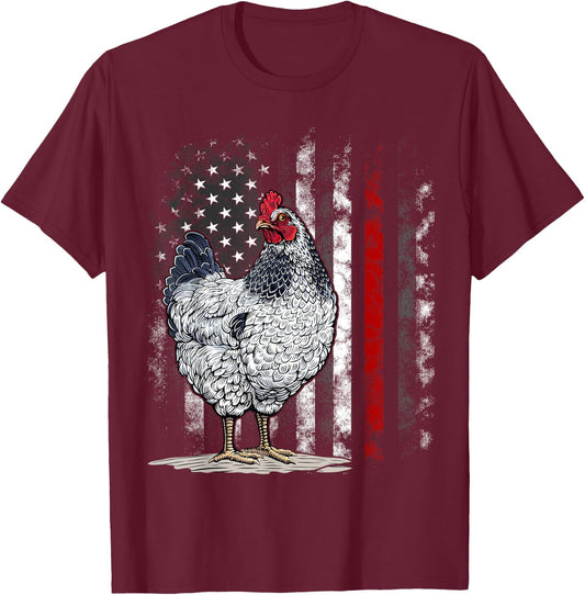 American Flag Chicken Vintage Farm Animal Farmer T-Shirt - T-Shirt | Maroon