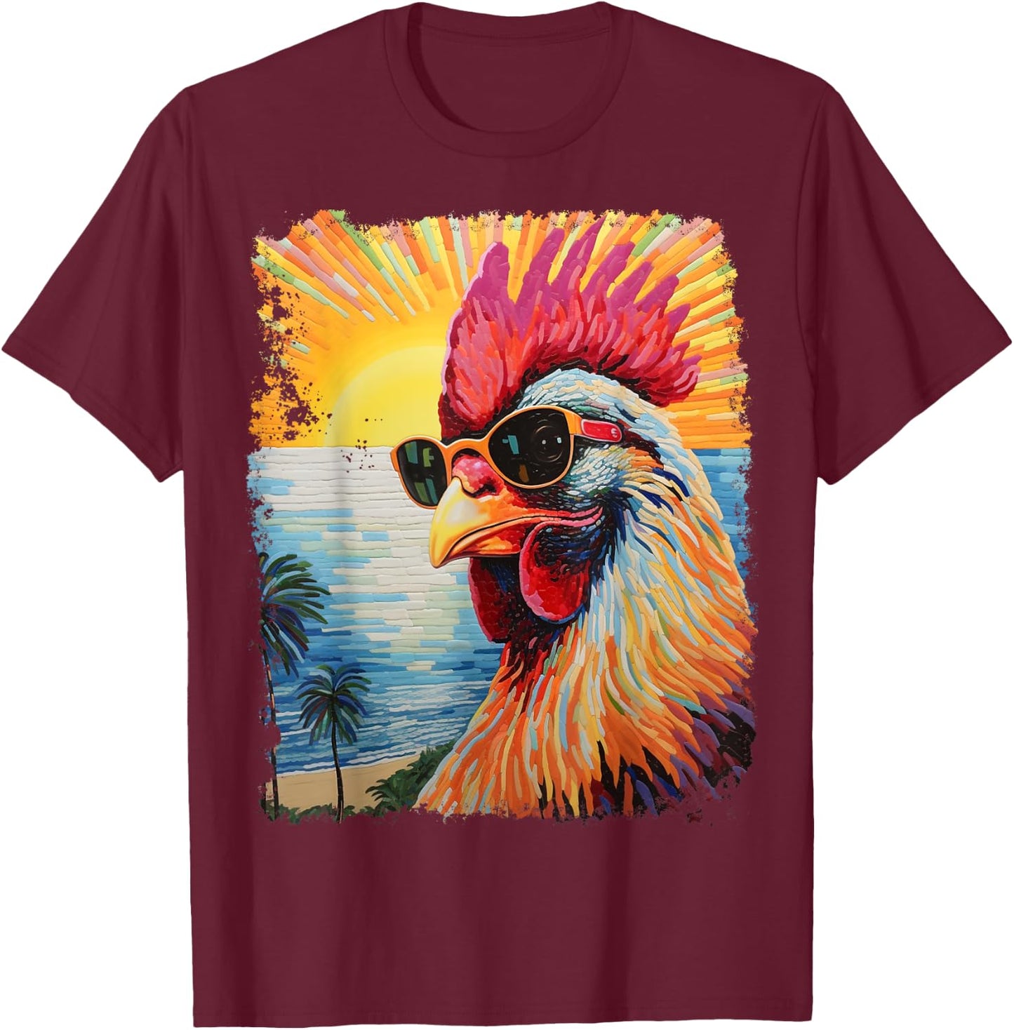 Pop Art Colorful Hawaiian Chicken T-Shirt - T-Shirt | Maroon